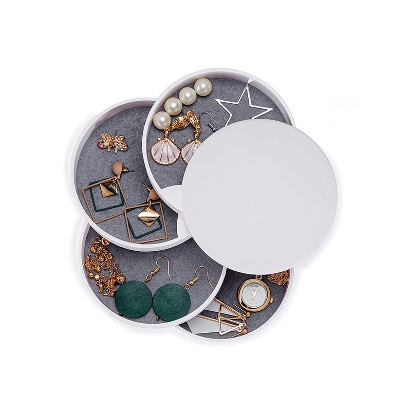 Fullgaden Organizer, 4-Tier 360 Degree Rotating Jewelry Storage Box for Earring Bracelets Rings Fits Small Spaces on Dressers, White - Image 2
